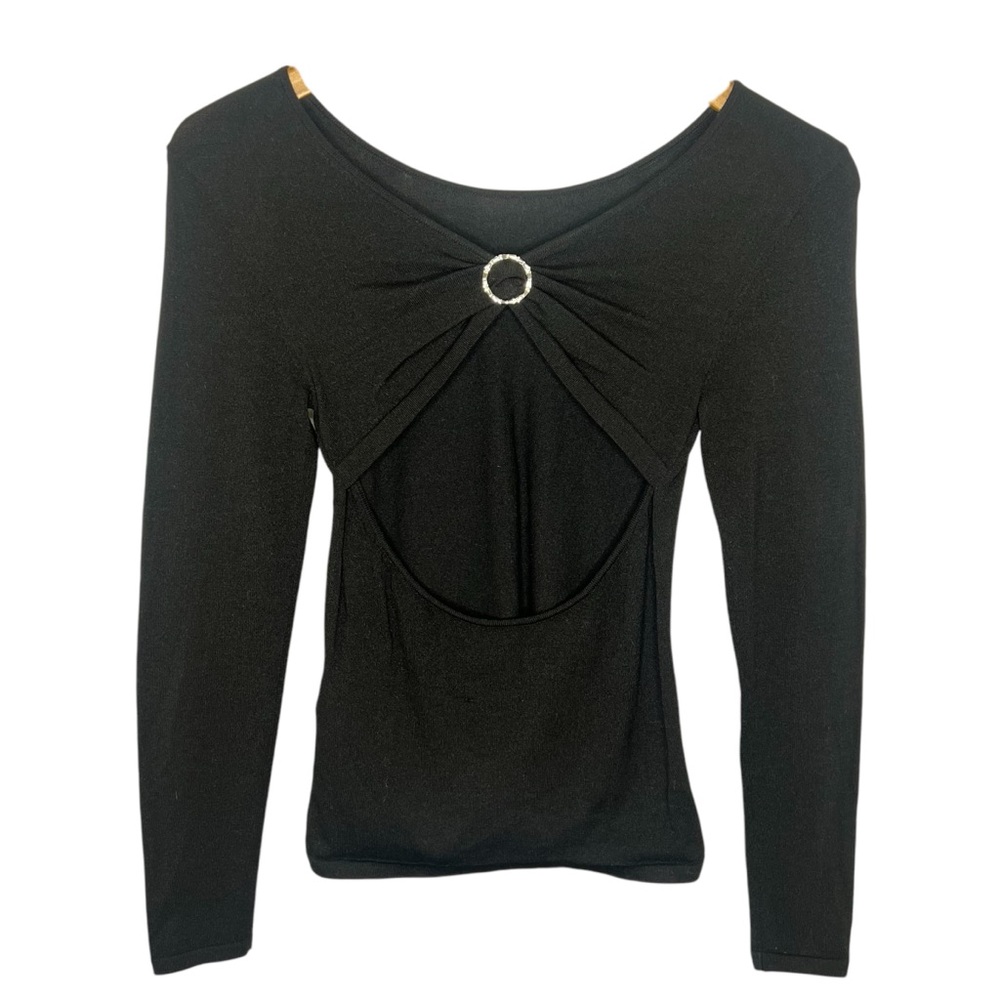 Ba&sh Black Knit Sweater Crystal Accent Stomach Cut Out Size 2